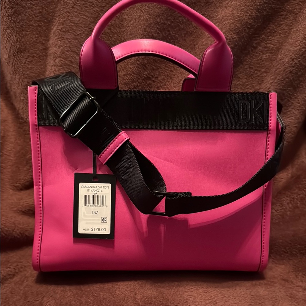DKNY Pink and Black Tote Bag Modern Minimalist Design